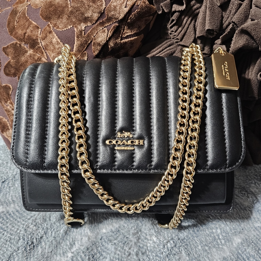 NWOT Coach Linear Quilted Klare Crossbody Purse in Black Leather